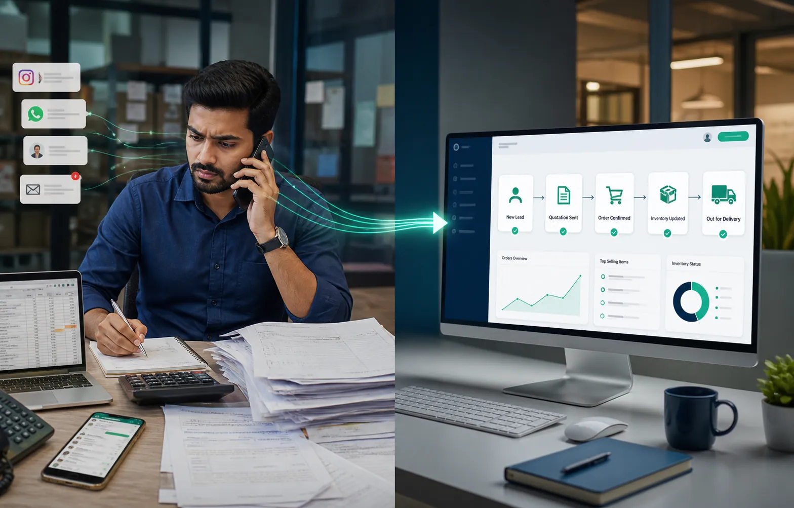 Manual Instagram and WhatsApp lead handling transformed into a custom automated ERP workflow